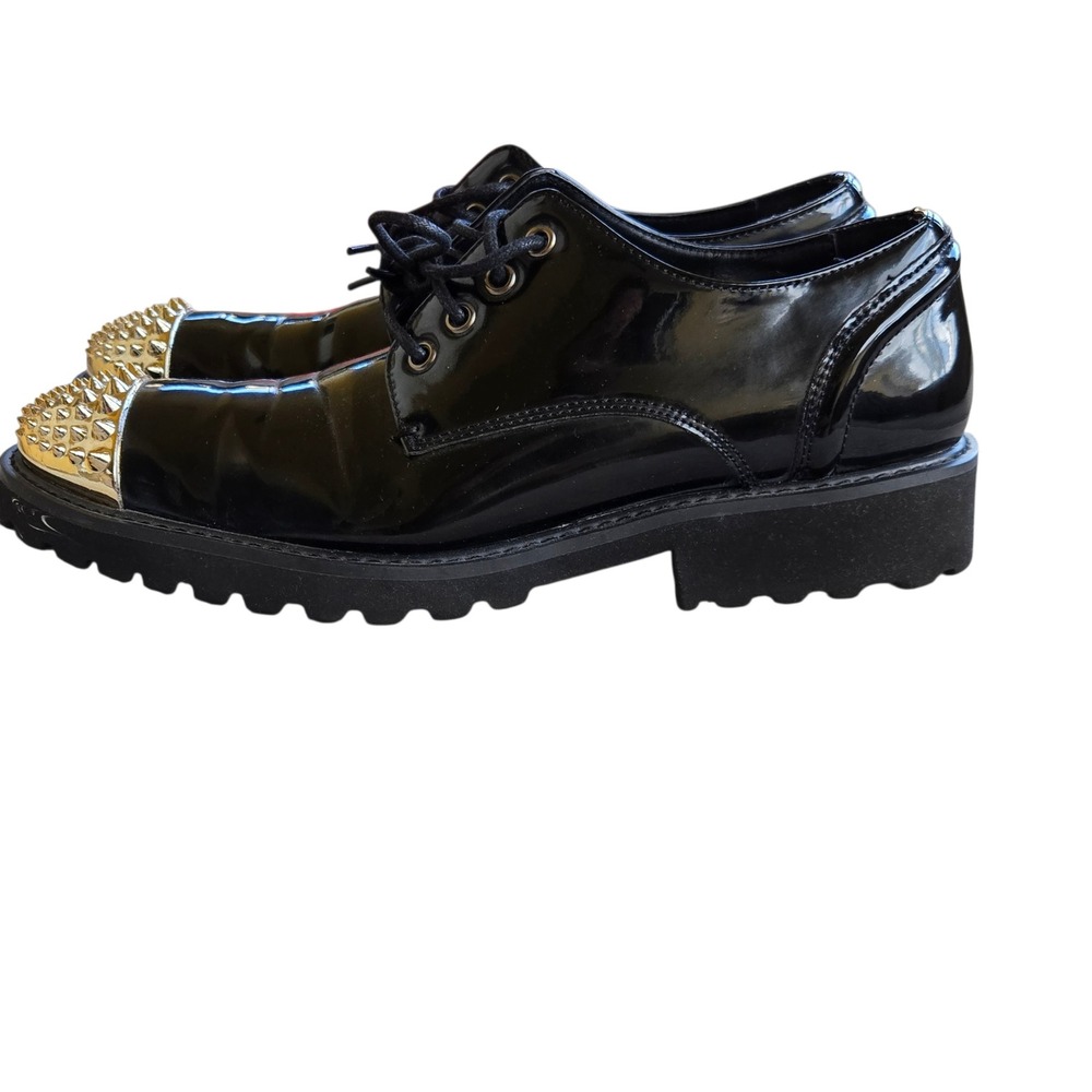 J75 by Jump Jethro Mens Black Patent Gold Spiked Toe Oxford Lug Sole Shoes 10